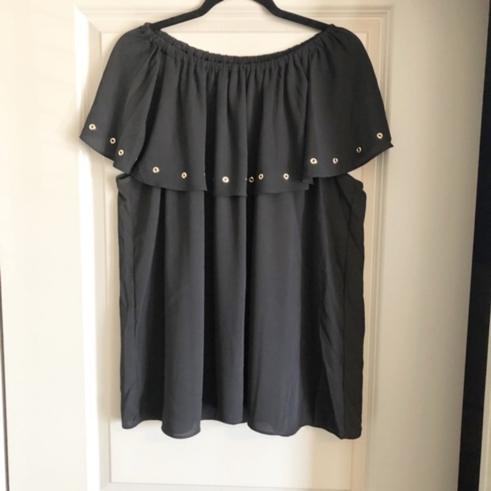 CATO Black Ruffle Off/On Shoulder Blouse